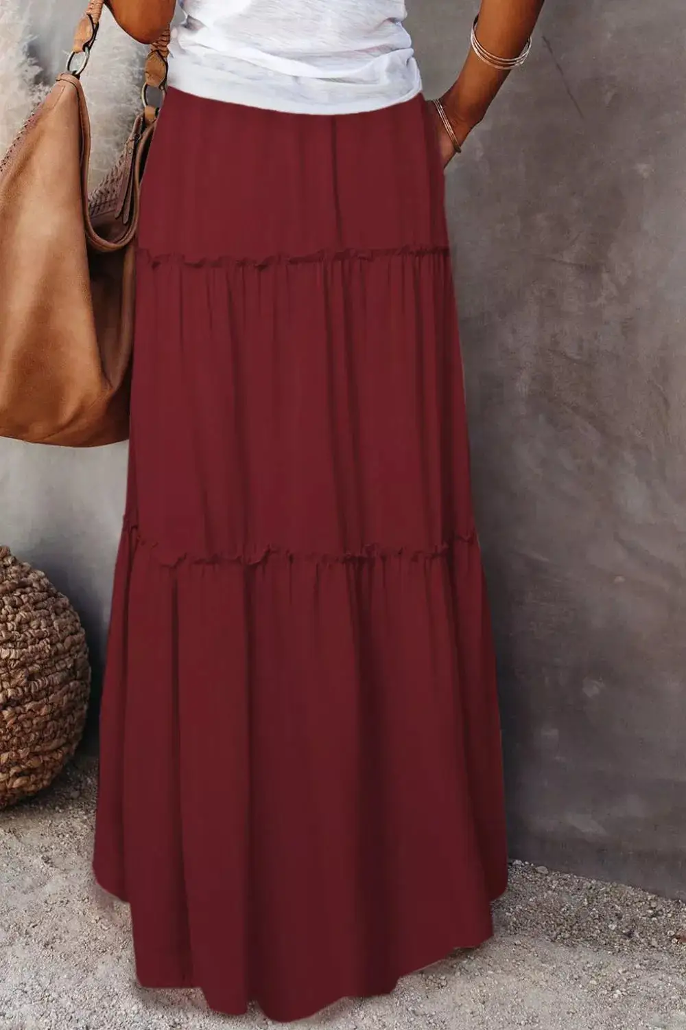 Frill Tiered Drawstring Waist Maxi Skirt