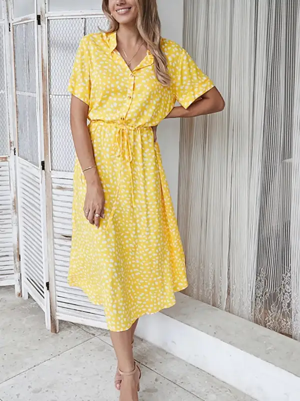Polka Dot Button Front Midi Dress
