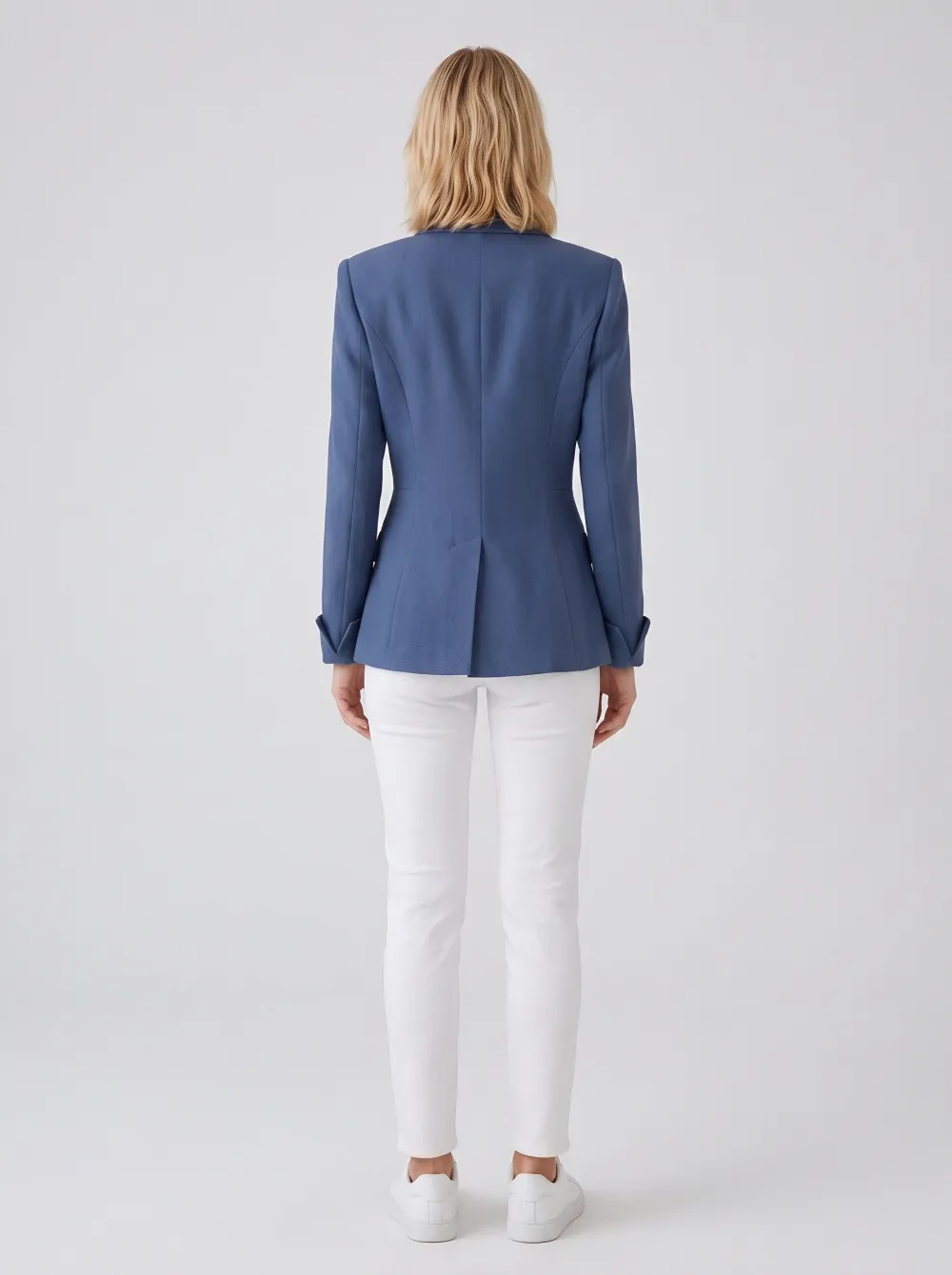 Women's Blue Double-Breasted Peplum Blazer Jacket