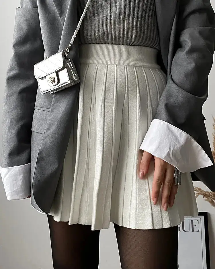 Knitted Pleated A-Line Skirt