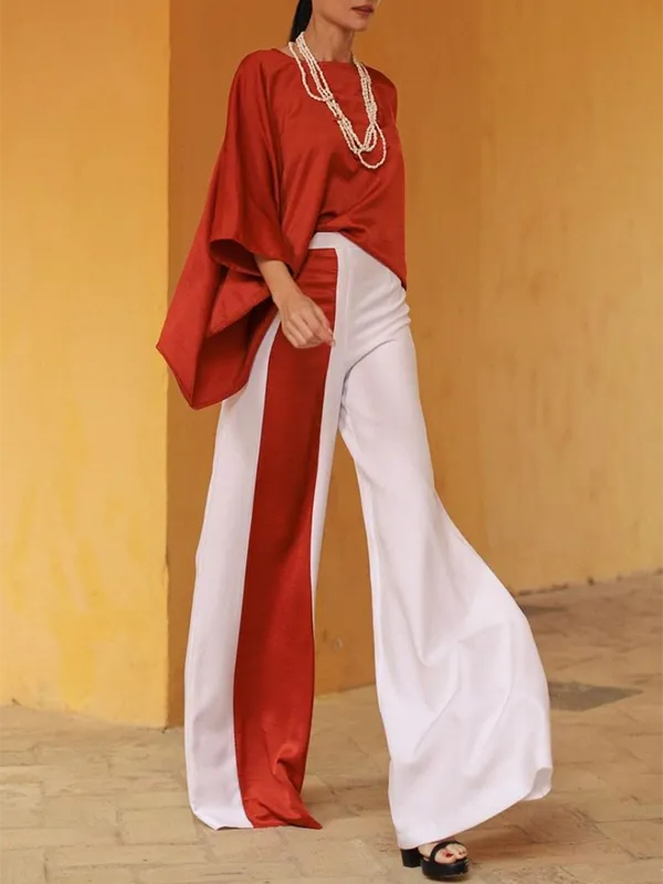Batwing Sleeve Half Sleeve Top And Pants Set