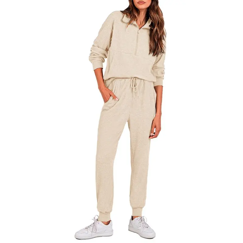 Women'S 2-Piece Sweatpants Set Long Sleeve Half Zip Pullover Sweatshirt & Joggers Pants Comfy Outfits Soft Tracksuit For Yoga Gym Activewear With Front Pocket & Elastic Waistband - Sweatsuit Loose
