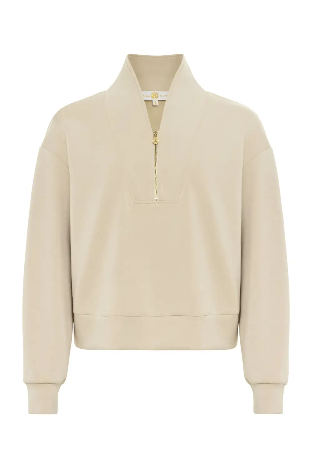Gathered Knit Quarter Zip Sweatshirt