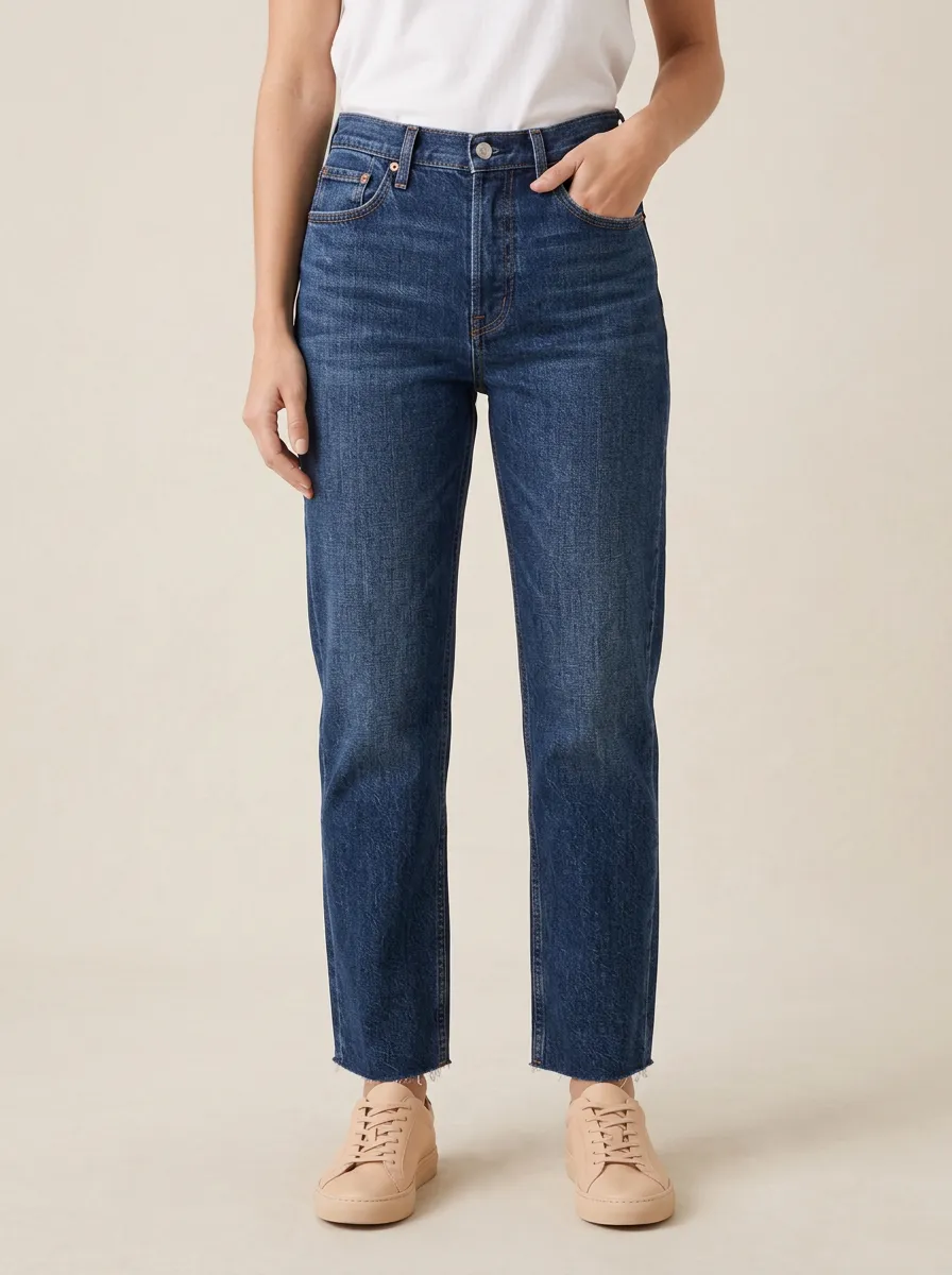 Relaxed Raw Hem Denim Jeans