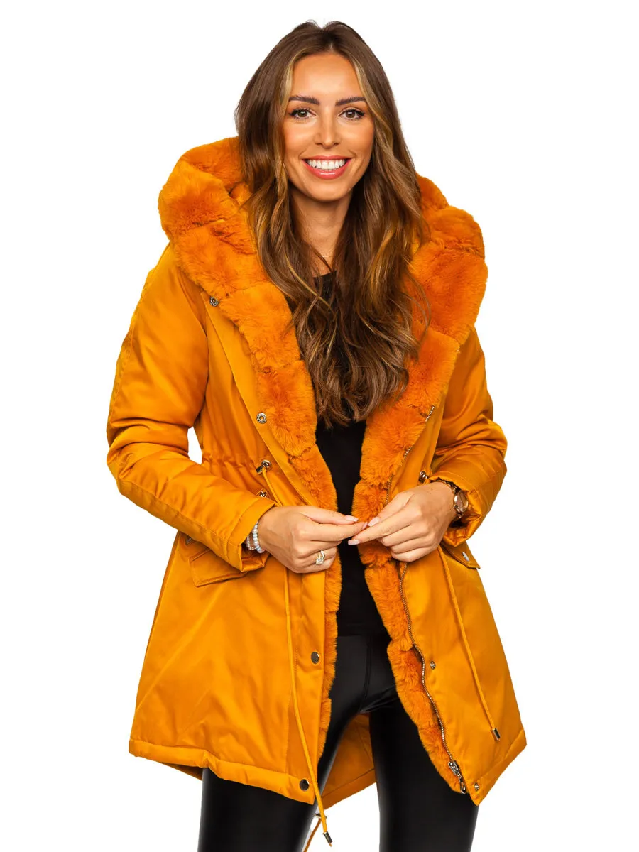 Camel women's winter parka with hood