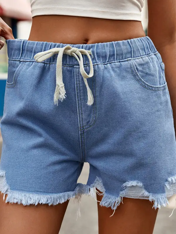 All Match Slim Elastic Waist Shorts Denim Pants