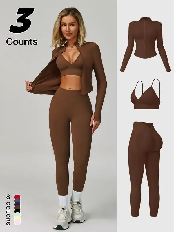 🔥Women's Yoga 3-Piece Jacket Leggings Set🔥8-Pack - All Colors Included, Only $24