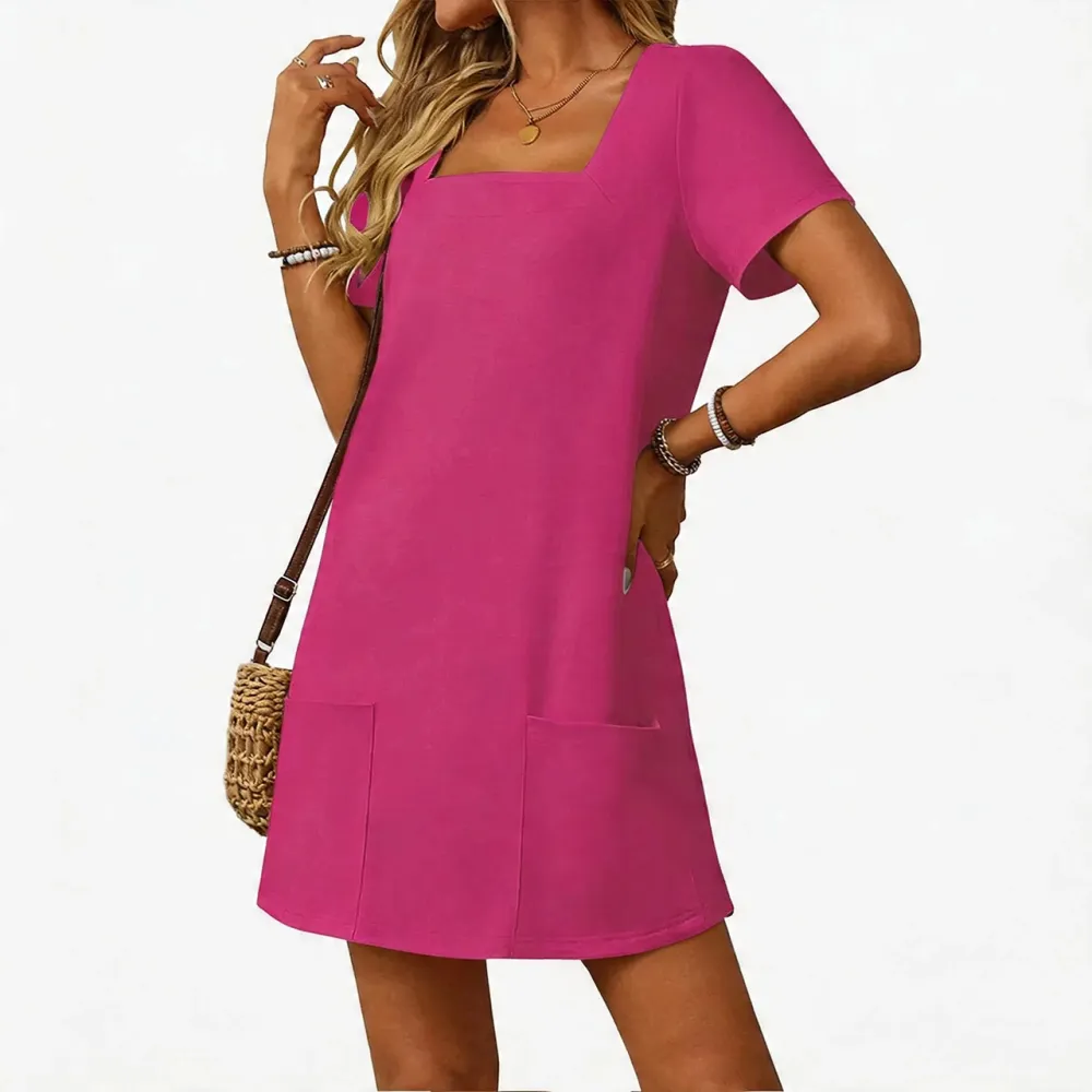 🔥Hot Sale💥Women's Solid Color Square Neck Slim Dress🔥13-PACK - All Colors Included
