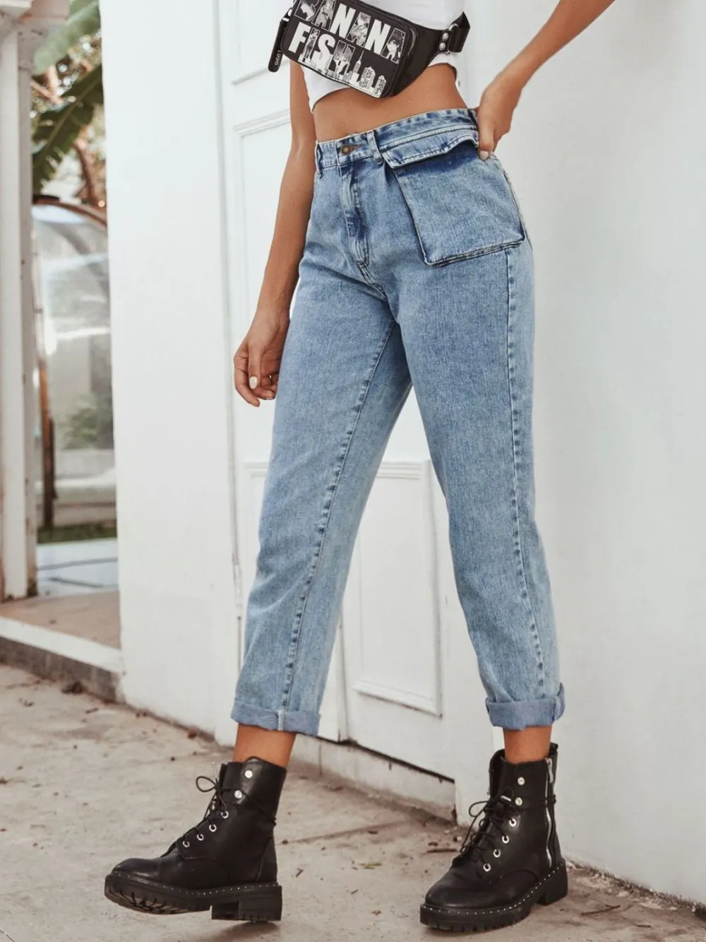 Relaxed High Waist Straight Leg Denim Jeans