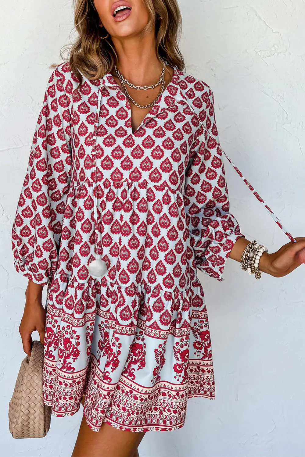 Wearable Tie Detail Puff Sleeve Mini Dress