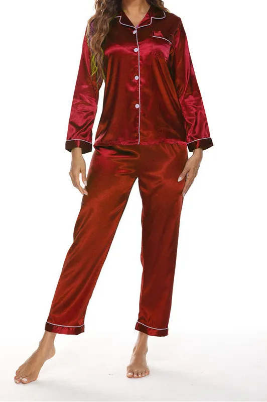 Two Piece Button Down Collared Pajama Set