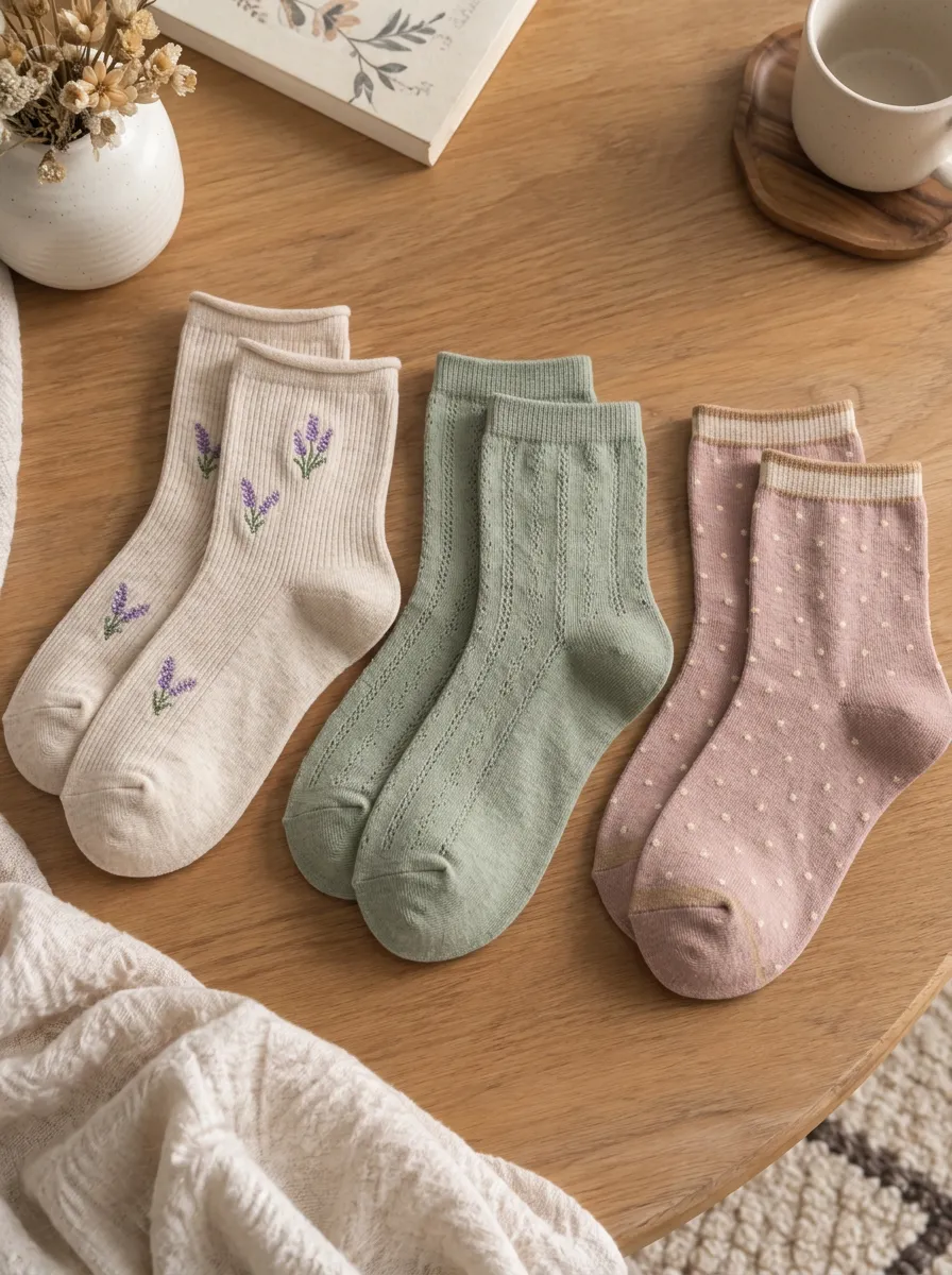 Women's Floral Lavender Polka Dot Printed 3-Pack Socks