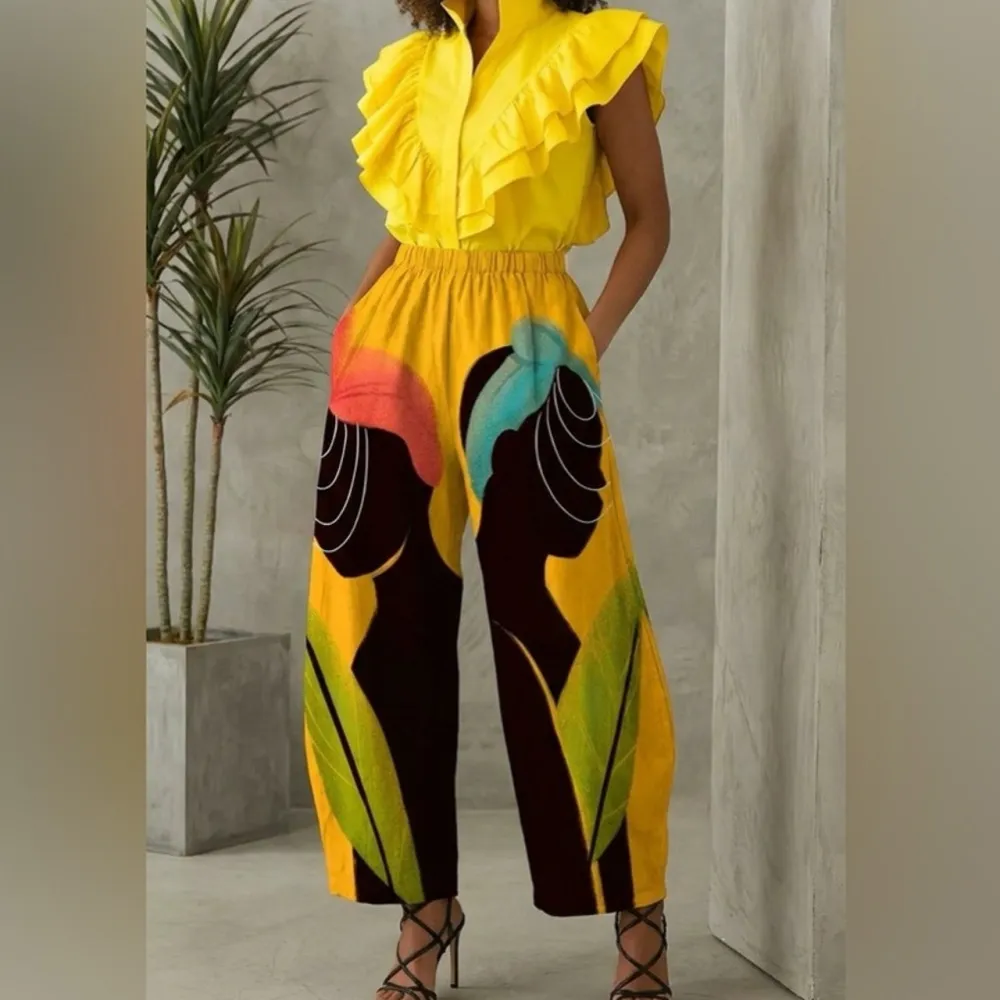 Wide-leg Statement Pants High-waist Art Print Pants