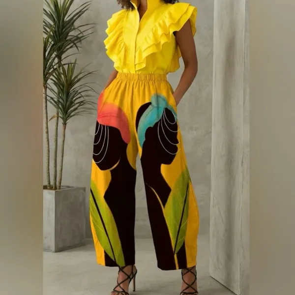 Wide-leg Statement Pants High-waist Art Print Pants