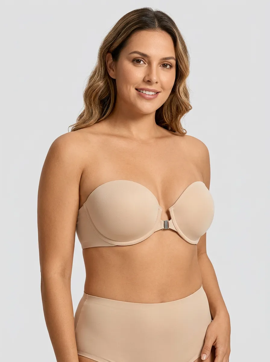 Women's Metal-Clasp Seamless Front-Closure Strapless Bra