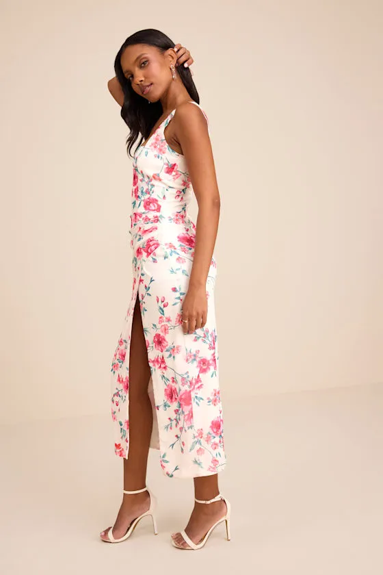 Lesina Ivory Floral Sleeveless Midi Dress