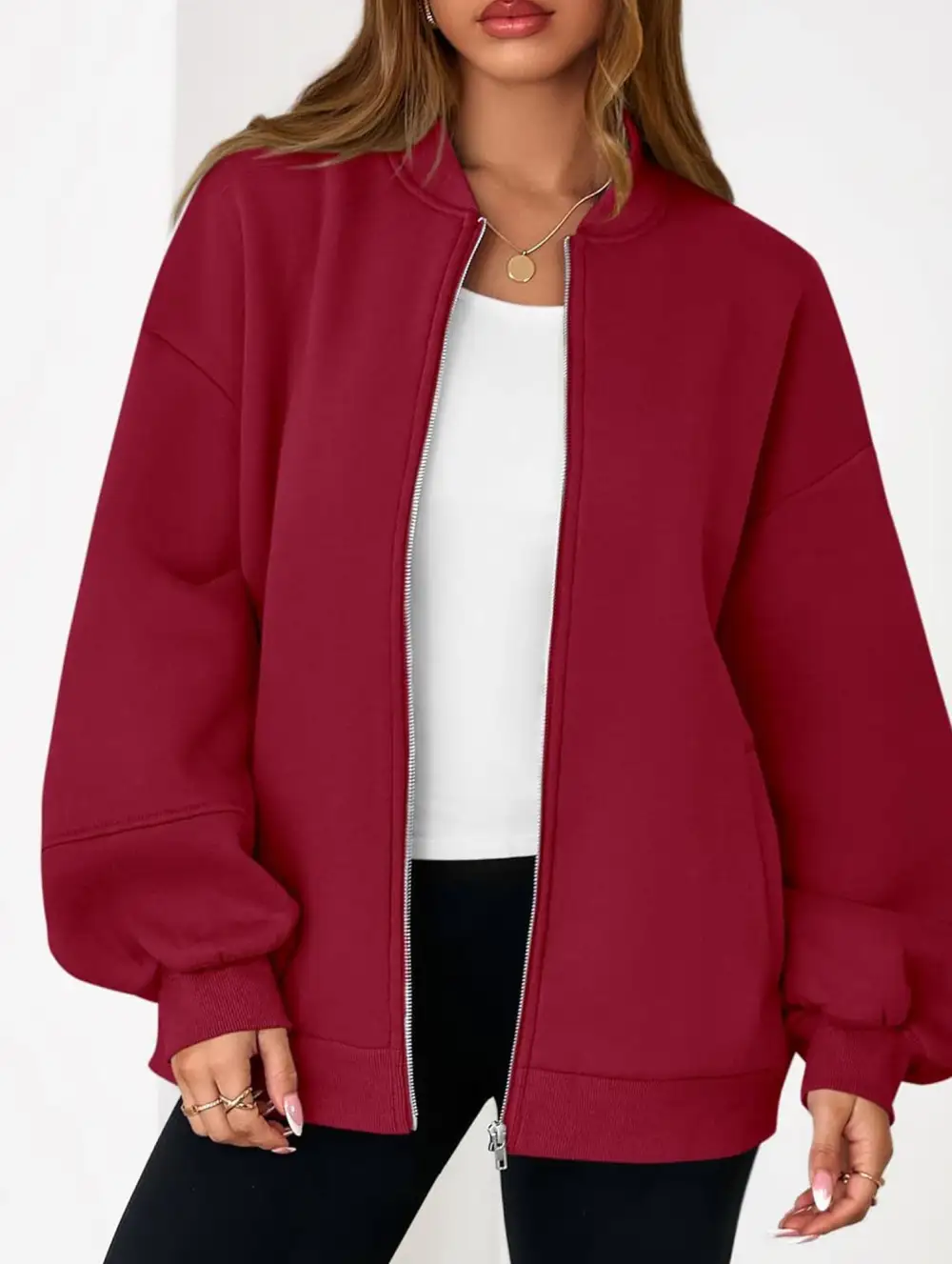 Textured Detail Zip-Up Sweatshirt Jacket