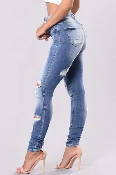 Distressed Skinny Plus Denim Jeans