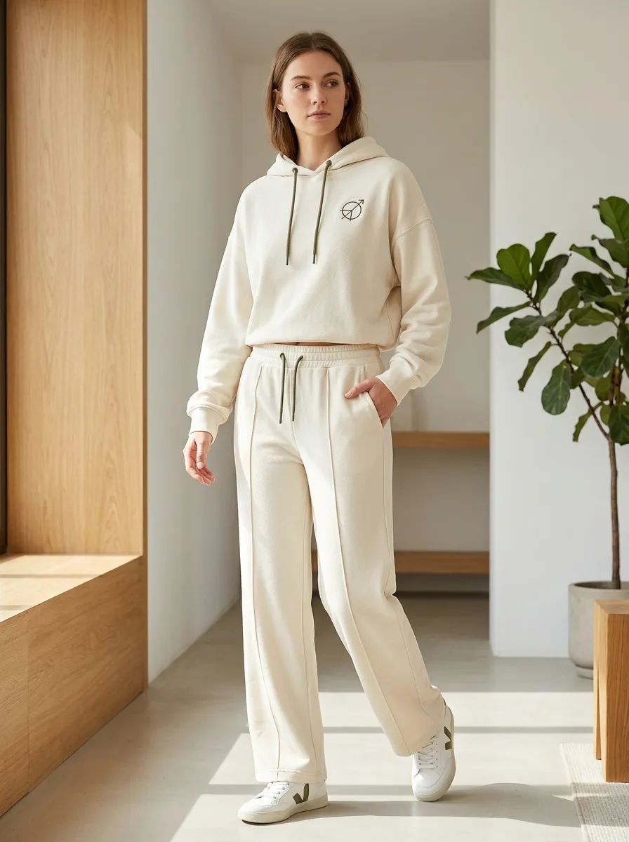Women's Minimalist Peace Symbol Printed Hoodie Jogger Set