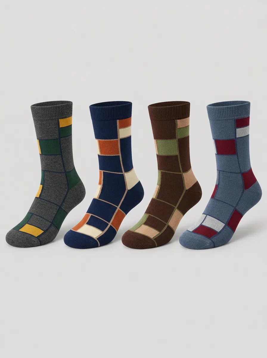 Men's Multicolor Geometric Pattern Crew Socks 4-Pack