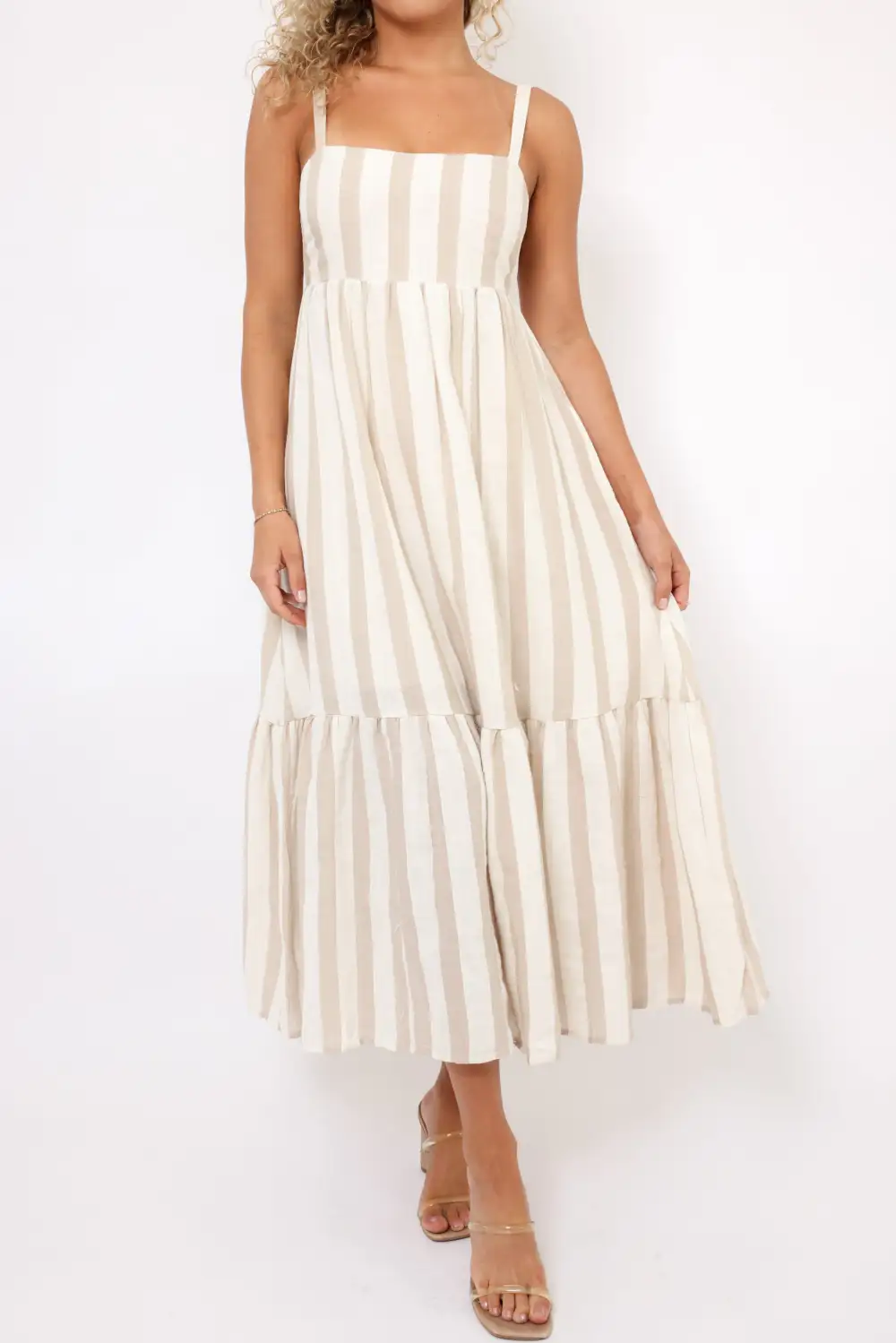 Striped Tiered Smocked Midi Dress