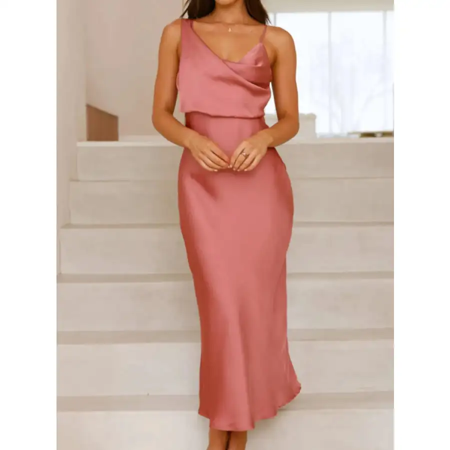Satin Asymmetrical Midi Dress
