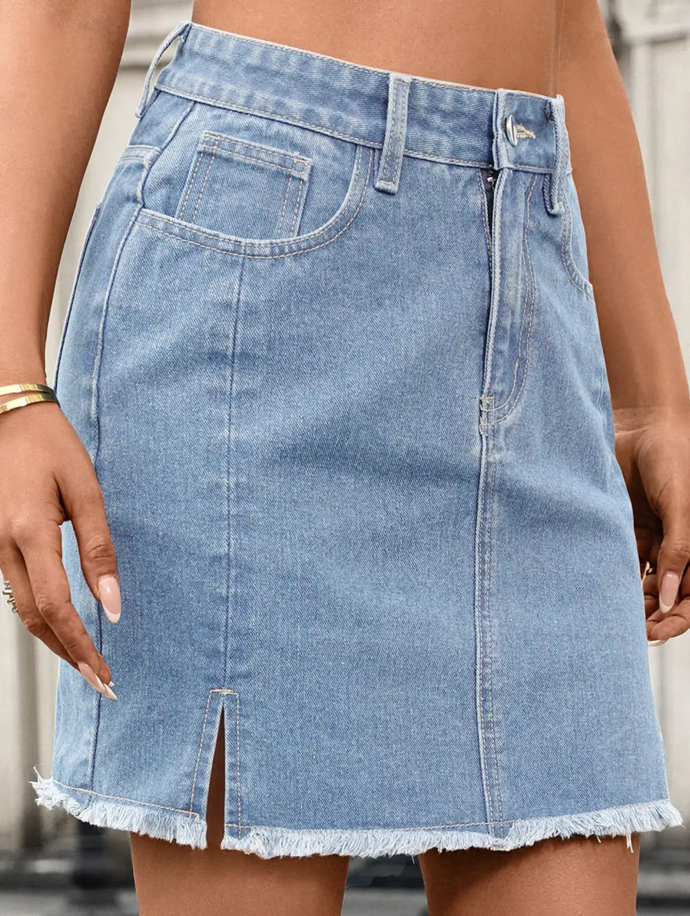 Washed Slit Denim Mini Skirt