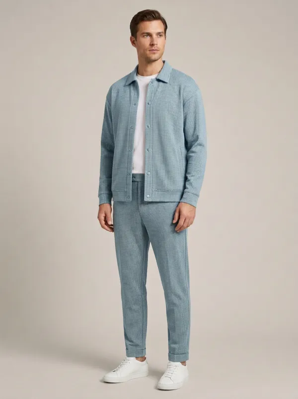 Men's Relaxed Houndstooth Polo Collar Jacket and Jogger Pants Set