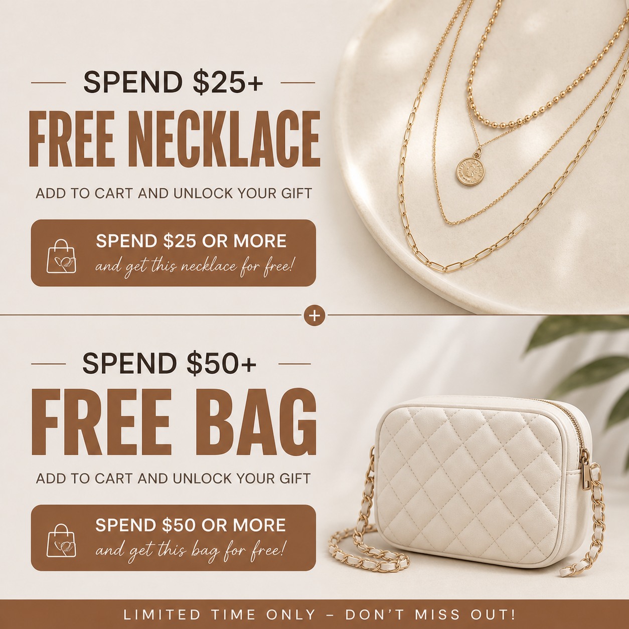 Free necklace and free bag gift offer
