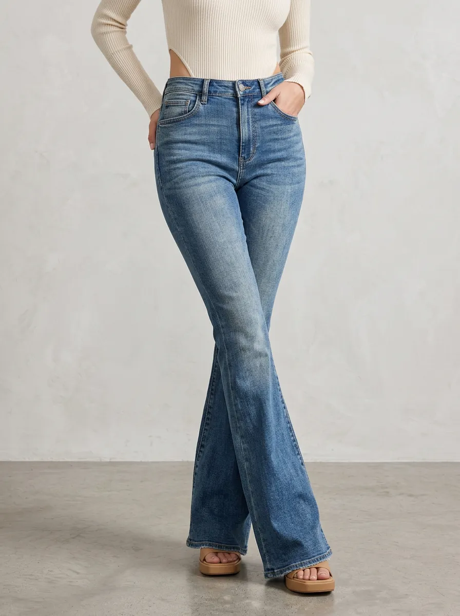 Clean-Line Modern Women's High-Waist Stretch Flare Jeans