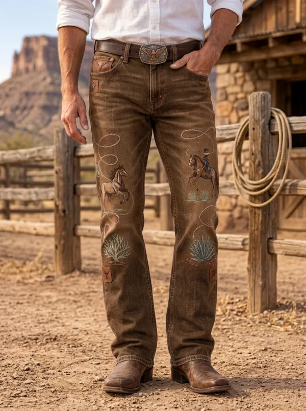 Men's Frontier Inspired Western Cowboy Horse Lasso Jeans