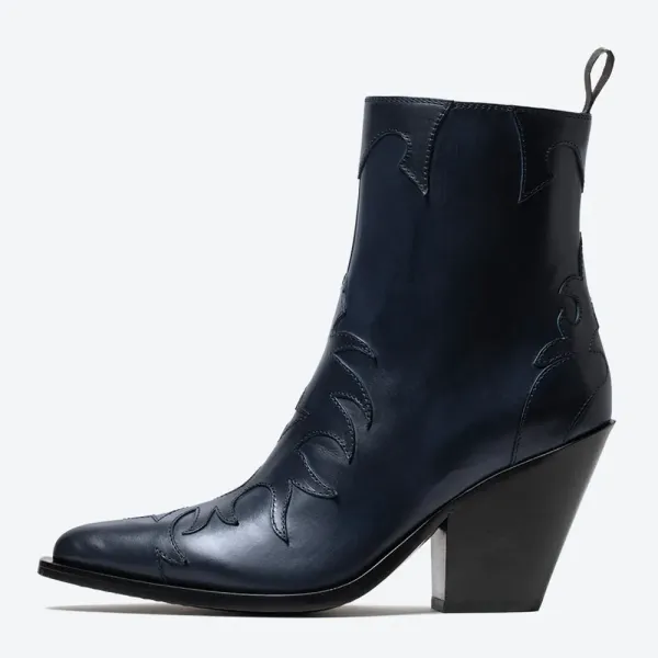 Faux-Leather Side-Zip Zip-Up Pointed-Toe Western Boots