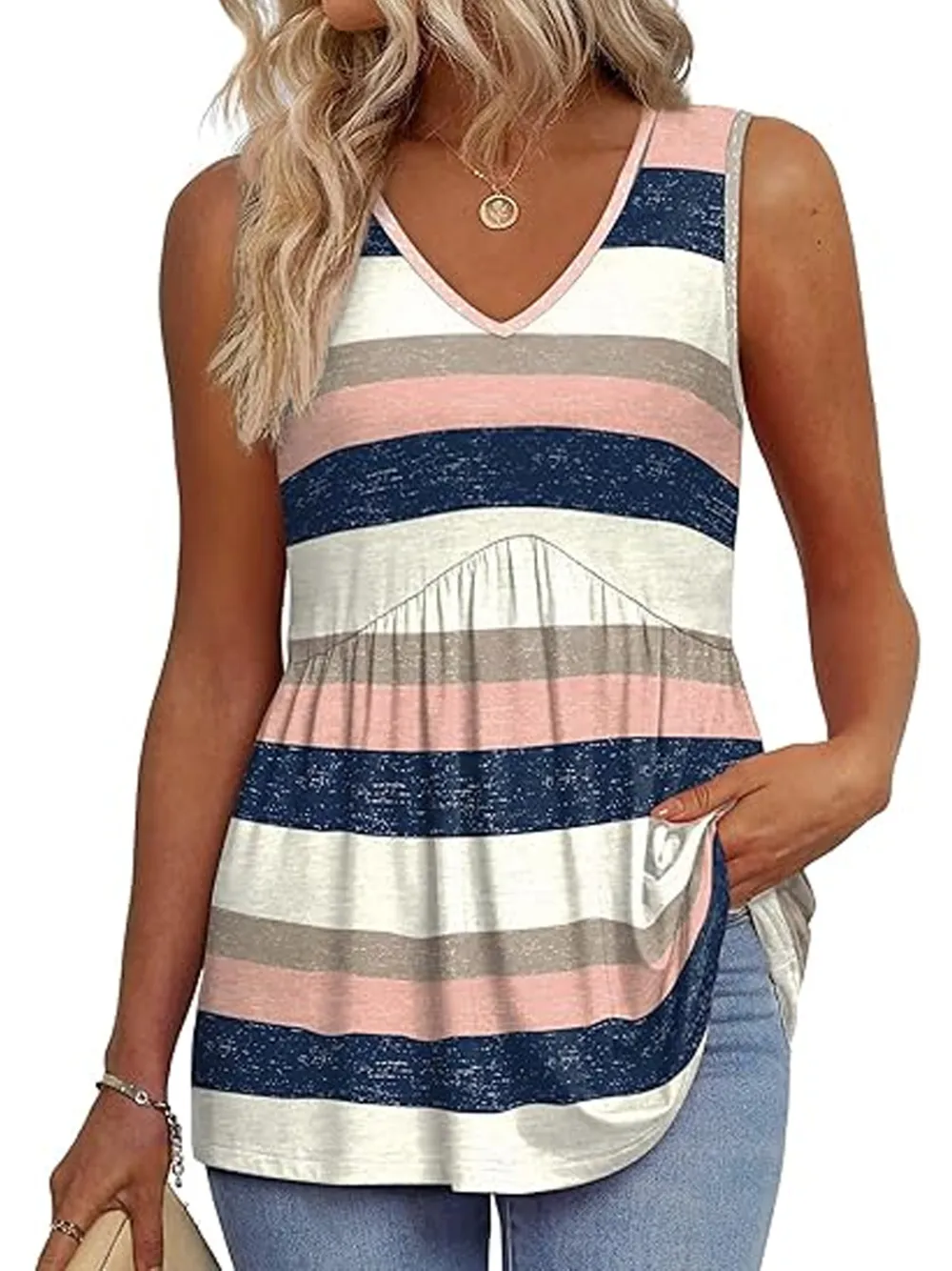 Womens Tank Tops 2025 Flowy Peplum Tops For Women Dressy Sleeveless V Neck Babydoll Tank Tops