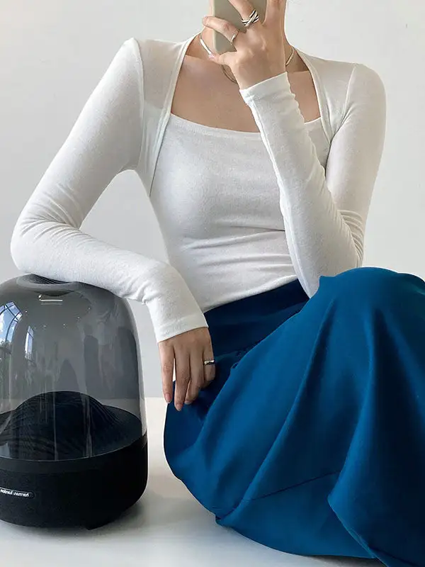 Square Neck Long Sleeve Slim T-Shirt