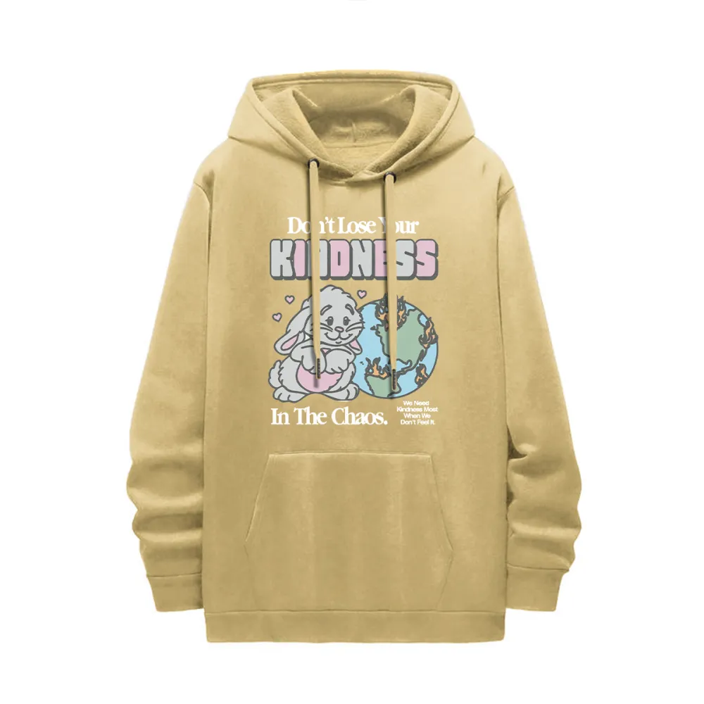 Bunny & Globe Graphic Black Hoodie with Kindness Slogan