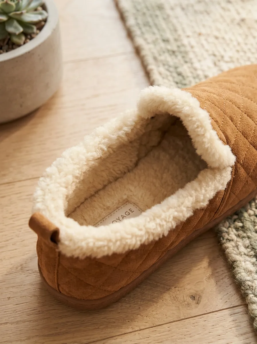 Women's Cozy Home Quilted Suede Faux Fur Lined Wool Slippers