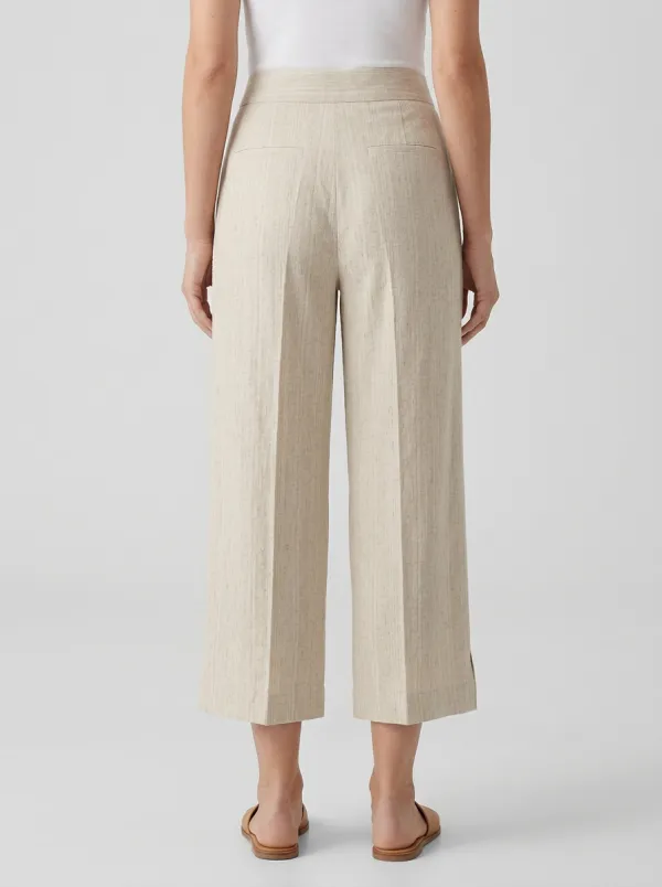 Comfort Linen Blend Pleated Detail Essential Women's Cropped Pants