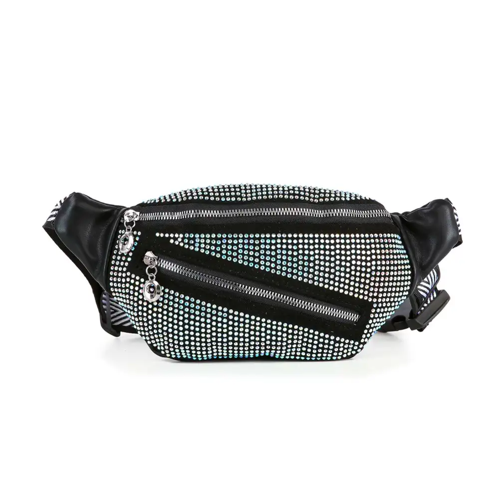 Daily Wear Detail Crystal Accent Pocketed Faux Leather Crossbody Sling Bag