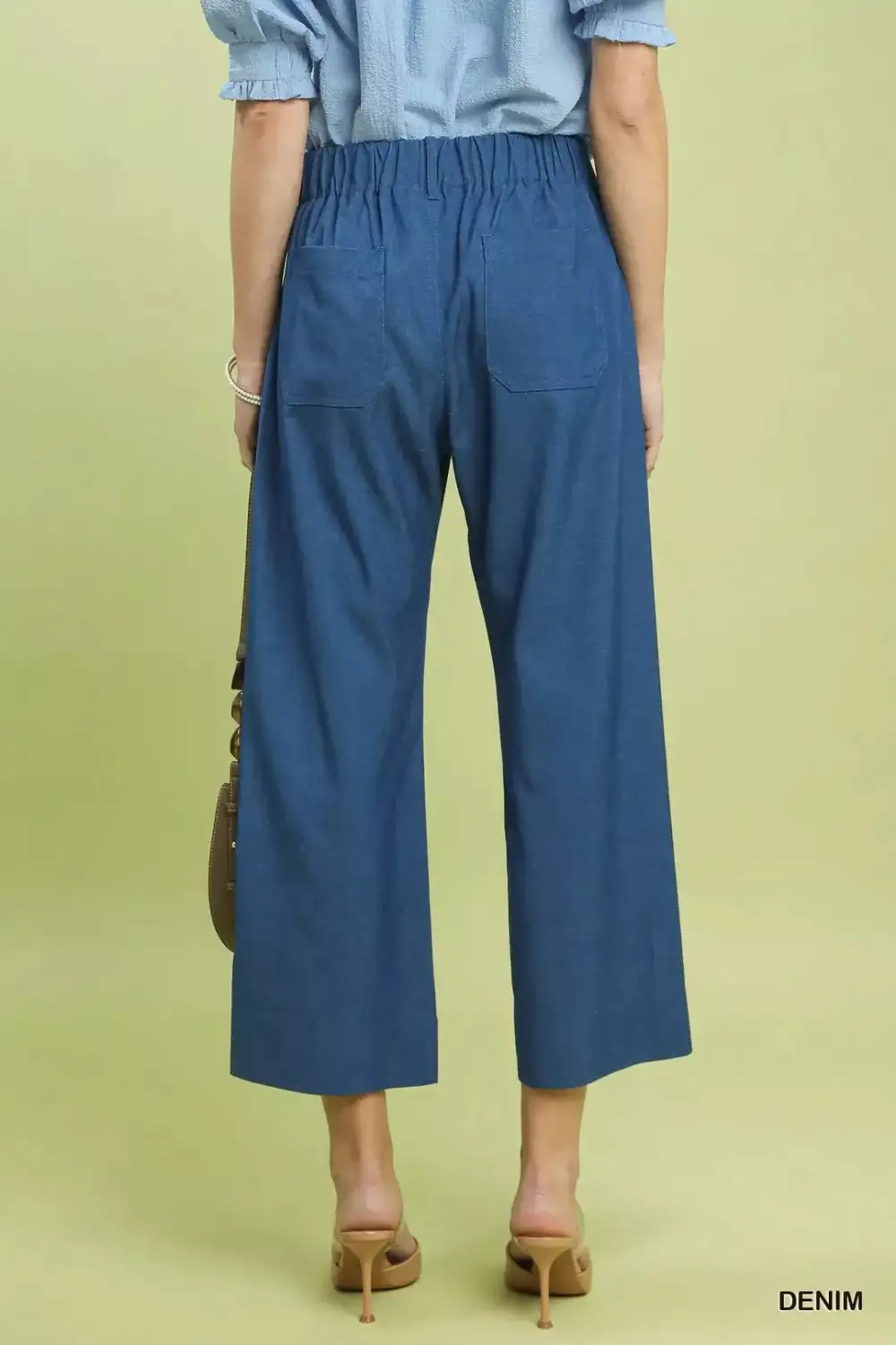 Denim Wide Leg Crop Pants with Front Pockets