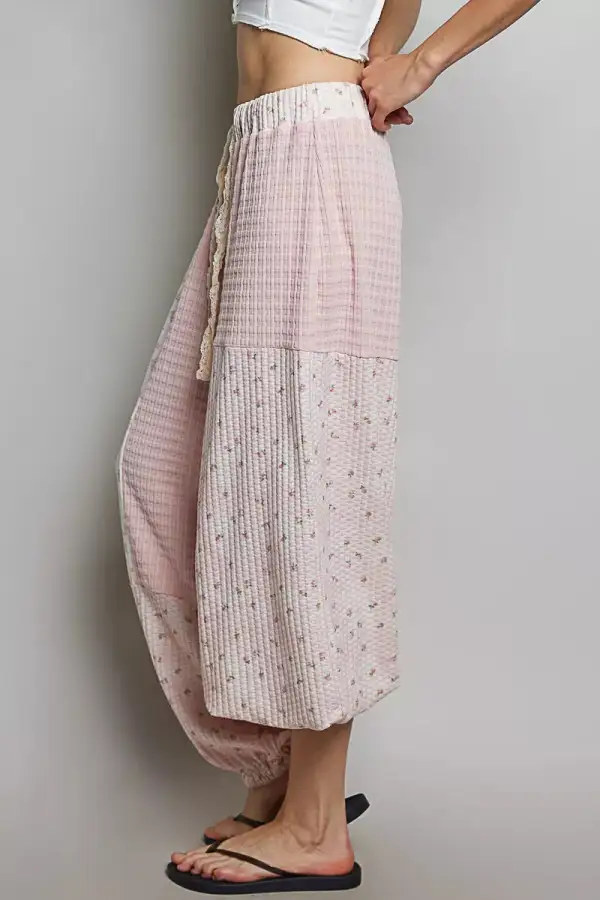Classic Patchwork Mixed Knit Wide Leg Pants