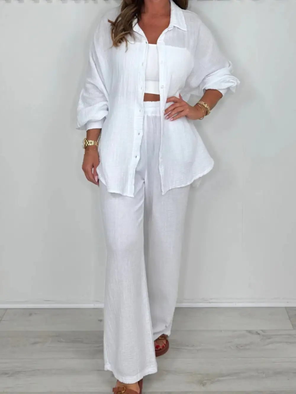 Two-Piece Shirt and Straight Pants Suit