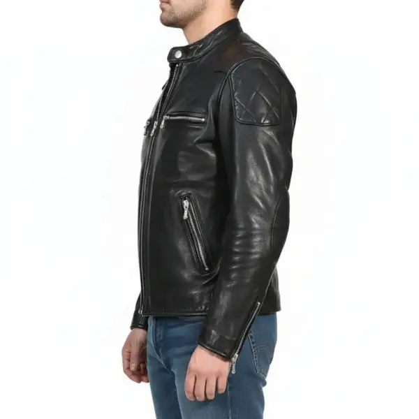 Polished Leather Biker Bomber Motorcycle Jacket
