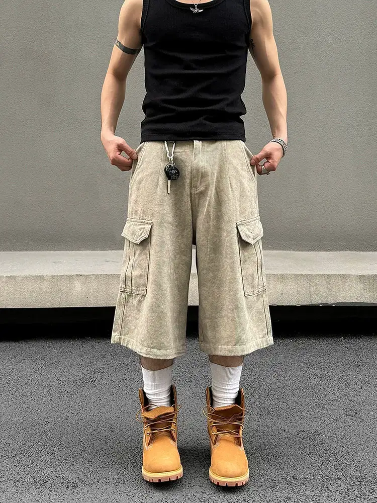 Stonewashed Knee Length Cargo Shorts