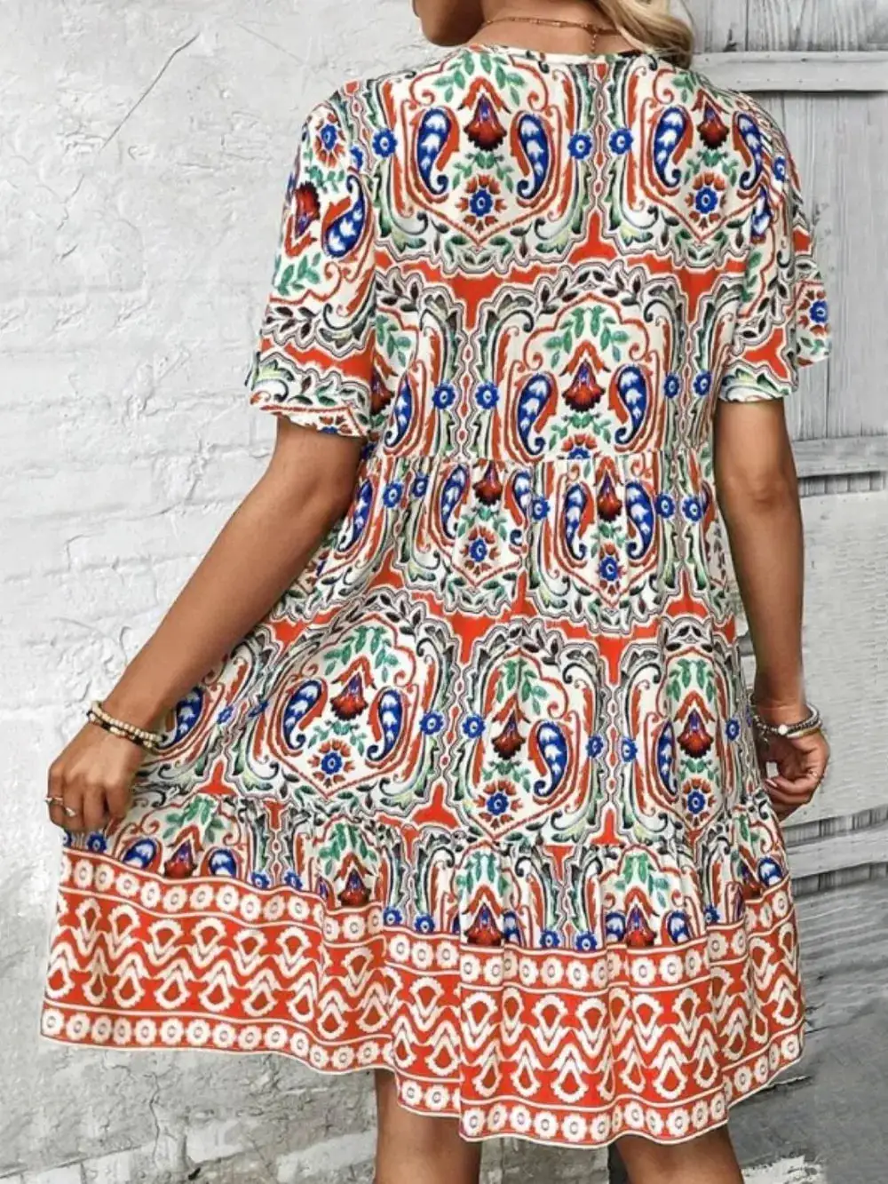 Short Sleeve Printed Midi Dress