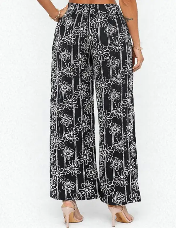 Boho Embroidery Elastic Waist Pants
