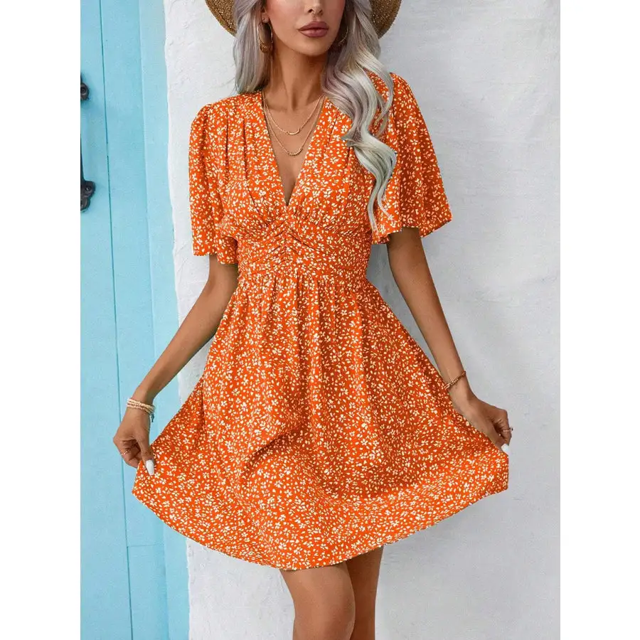 Printed V-neck Half Sleeve Mini Dress