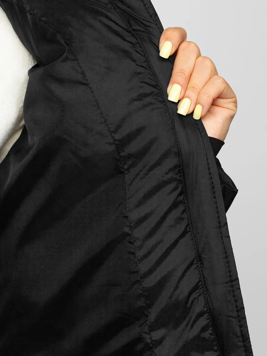 Women's Black Quilted Winter Jacket Without Hood