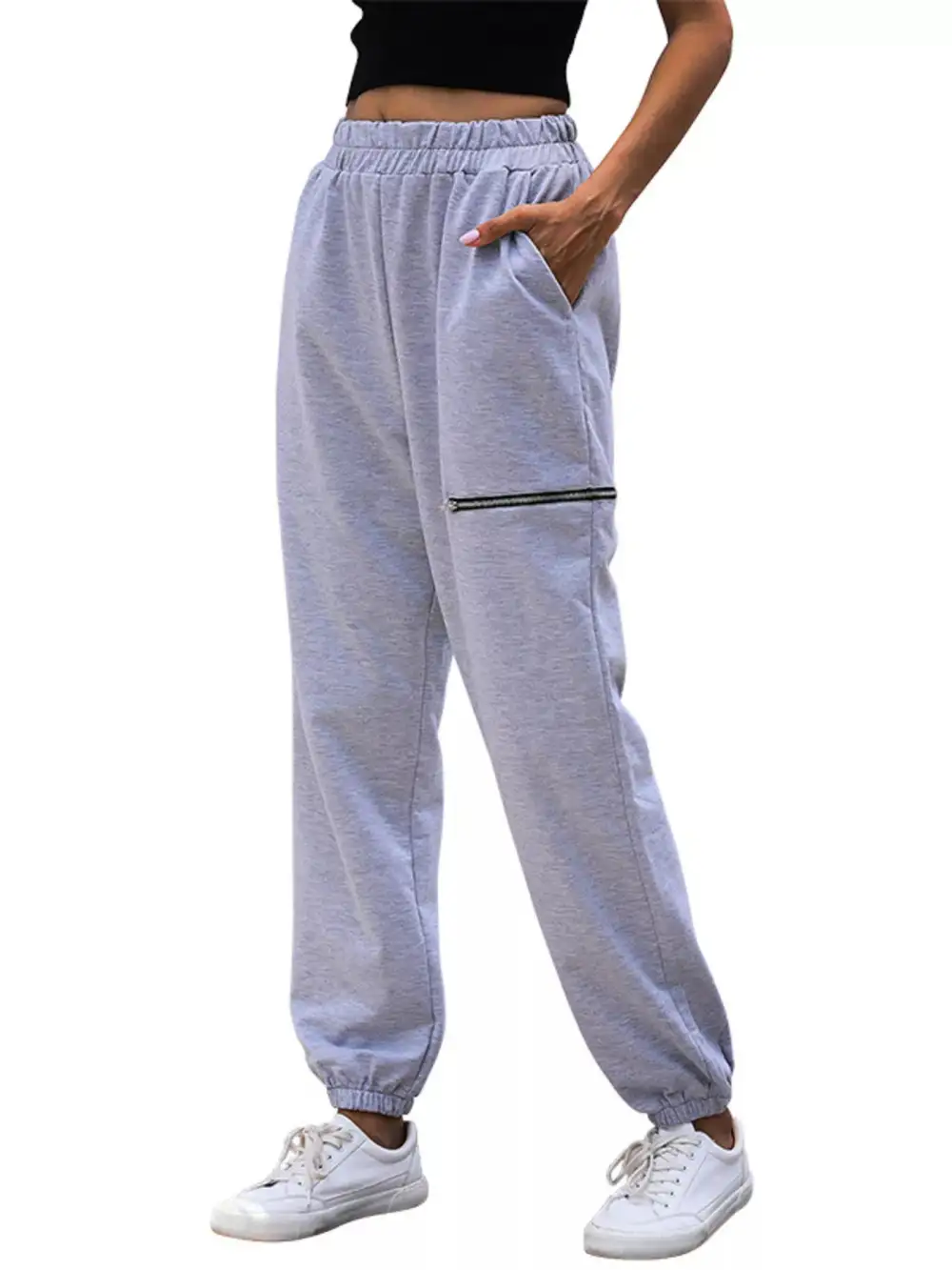 High-Waist Drawstring Pocketed Jogger Pants