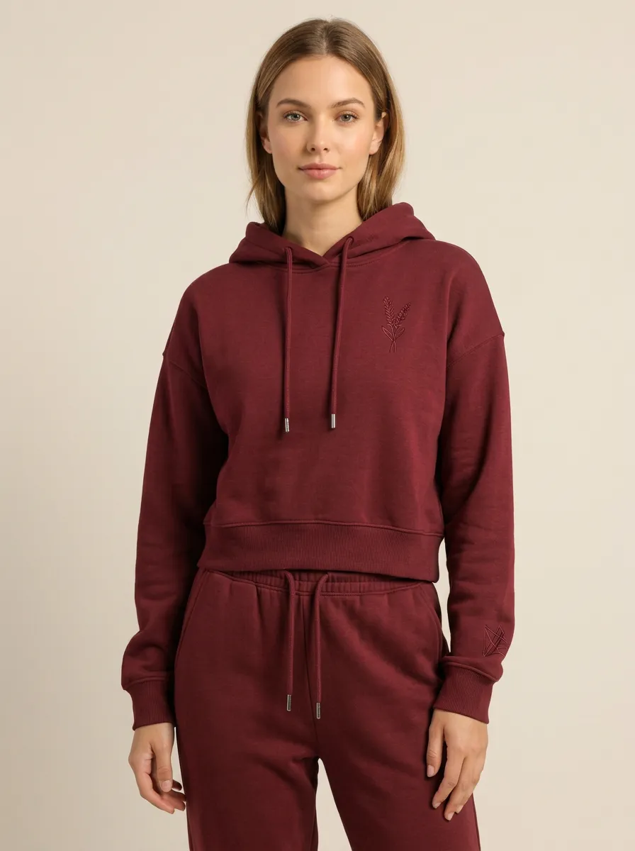 Women's Sage Green Cropped Hoodie Solid Hoodie & Pants Set