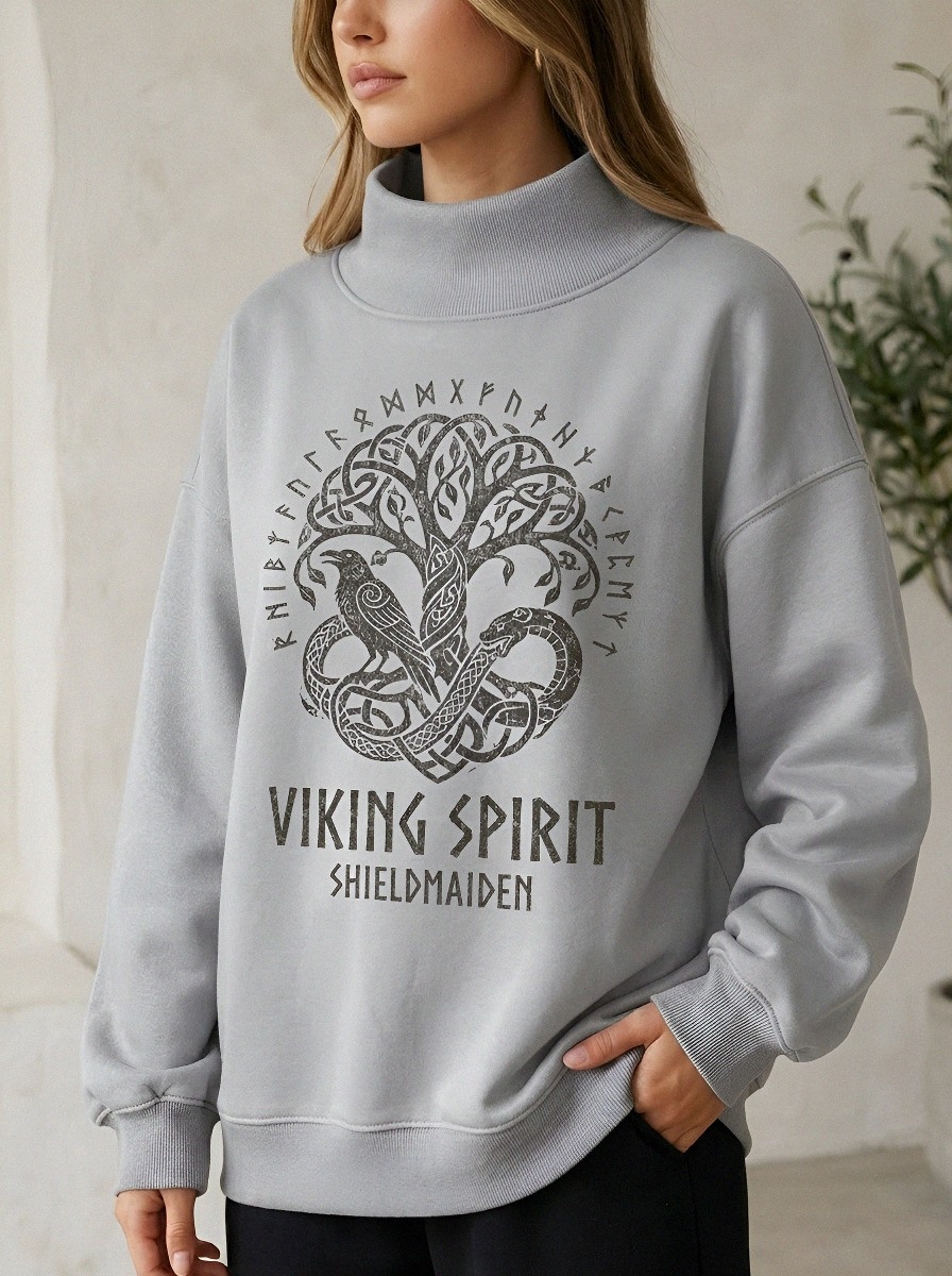 Women's Viking Spirit Shieldmaiden Yggdrasil Raven Printed Sweatshirt